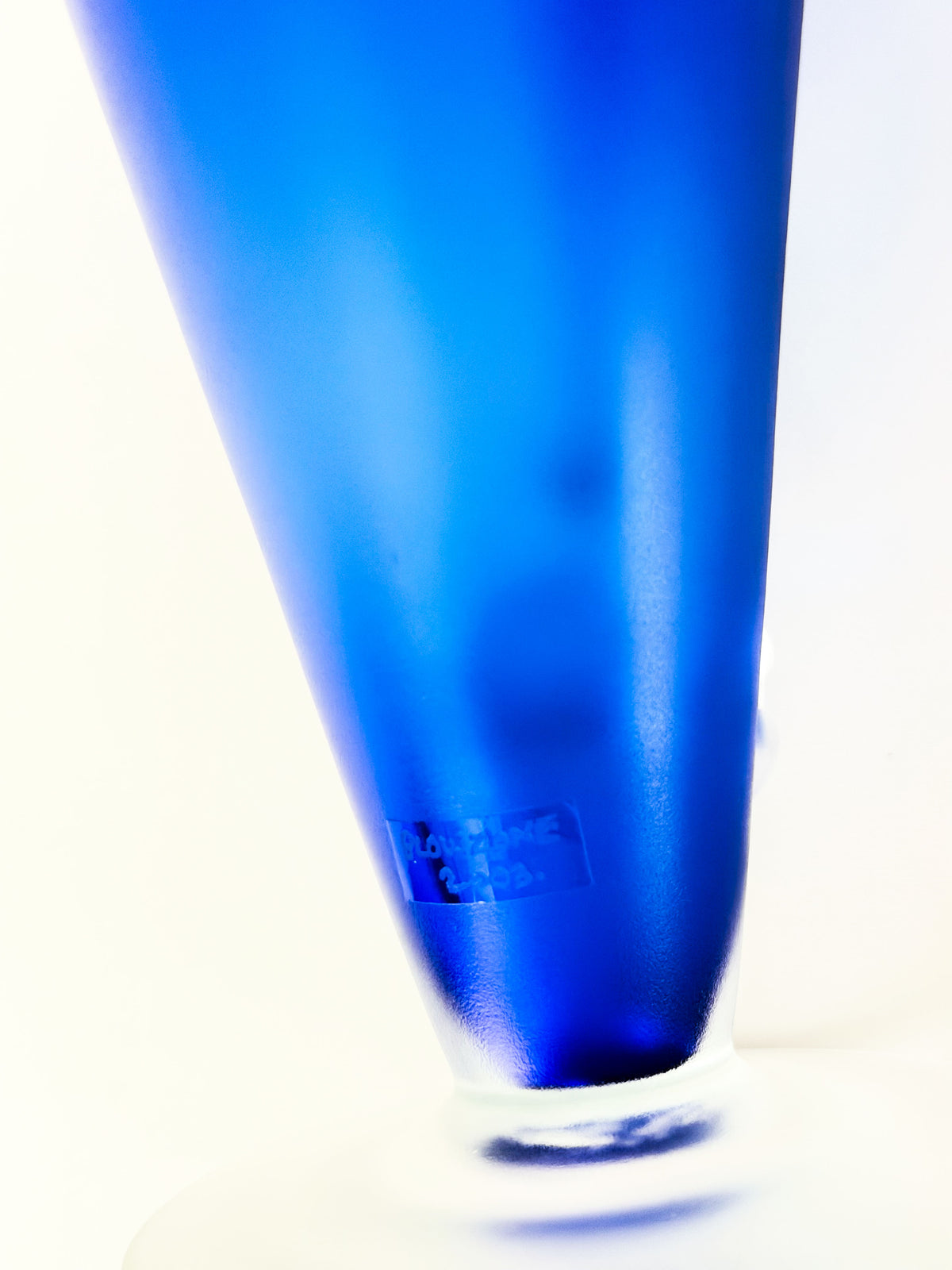 Blowzone 2003 signature on cobalt blue vase.