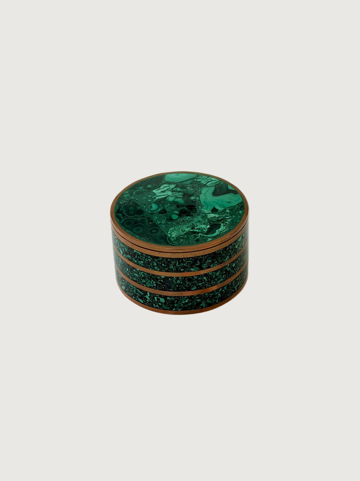 Round Vintage Malachite Brass Box