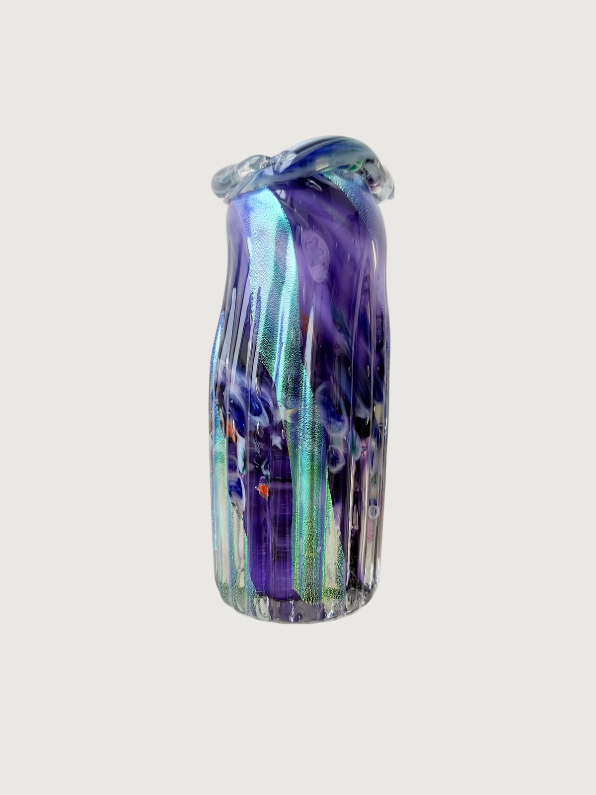 Signed American Artisan Purple Glass Vase 