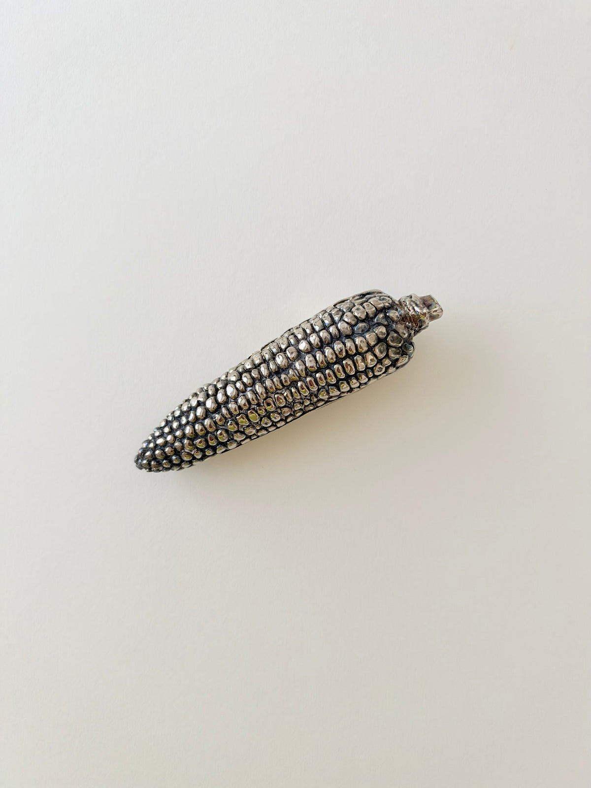 Front of Silver Tone Corn Sculpture for Thanksgiving table decoration