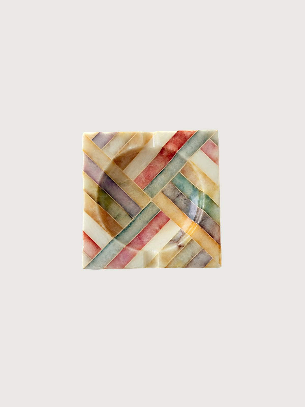 Colorful Vintage Italian Hand Carved Inlaid Alabaster Catchall